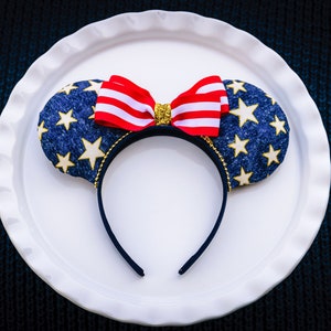 Mickey Ears Headband, Disney Parks Ears, July 4th Ears, Mickey Mouse Ears, Minnie Ears,  Disney Ears, Patriotic Ears, American Ears, Stars