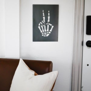 Skeleton Hand Peace Sign Steel Wall Decor Sign
