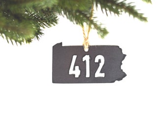 412 Pittsburgh Ornament: Steel City Ornament Pittsburgh, PA Yinzer Gift 412 in Pennsylvania Steel Ornament