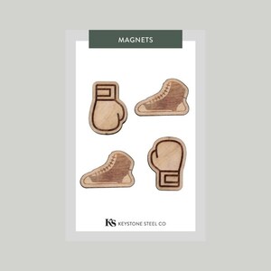 Boxing Gear Magnet Pack of 4: Gift for Boxers Wrestling Gear Boxing Gloves Boxing Sneakers Knock Out Present