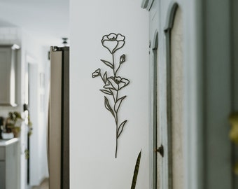 Decoración de pared con flores de amapola; decoración floral, arte con flores silvestres, decoración minimalista del hogar, plantas, decoración de guardería, Día de la Madre, flor del nacimiento de agosto