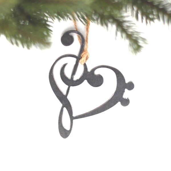Music Note Ornament: Musician Christmas Gift Treble Clef Bass Clef Heart Ornament
