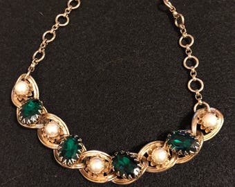 Vintage Rhinestone and Faux Pearl Necklace