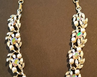 Vintage Rhinestone and Faux Pearl Necklace