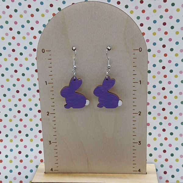 Hand Painted Wood Easter Bunny Dangle Earrings