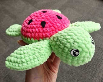 Crochet watermelon turtle, plush turtle, crochet plush, turtle lovers, crochet watermelon
