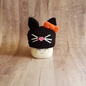 Black cat marshmallow mug hat, halloween marshmallow mug hat,  crochet marshmallow mug hat, fall marshmallow mug hat