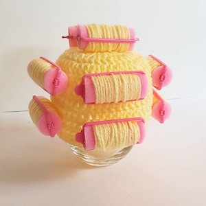 Crochet newborn blonde hair roller hat, baby old lady hat, old woman hat, granny hat, hair curler hat, crochet baby wig, old granny wig