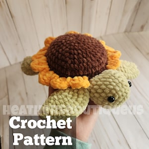 Crochet sunflower turtle PATTERN, crochet turtle pattern, crochet sunflower pattern, heathersboutiqueus, crochet patterns, turtle lovers