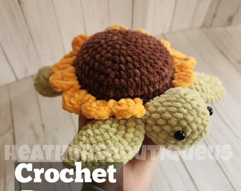 Crochet sunflower turtle PATTERN, crochet turtle pattern, crochet sunflower pattern, heathersboutiqueus, crochet patterns, turtle lovers