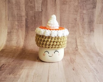 Pumpkin pie marshmallow mug hat, Thanksgiving marshmallow mug hat,  crochet marshmallow mug hat, fall marshmallow mug hat