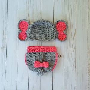 Crochet newborn baby elephant outfit, elephant photo prop outfit, newborn photo prop outfit, crochet elephant costume, crochet elephant hat