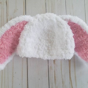 Floppy crochet newborn bunny hat, newborn photo prop outfit, newborn Easter outfit, plush newborn crochet bunny outfit, furry bunny hat