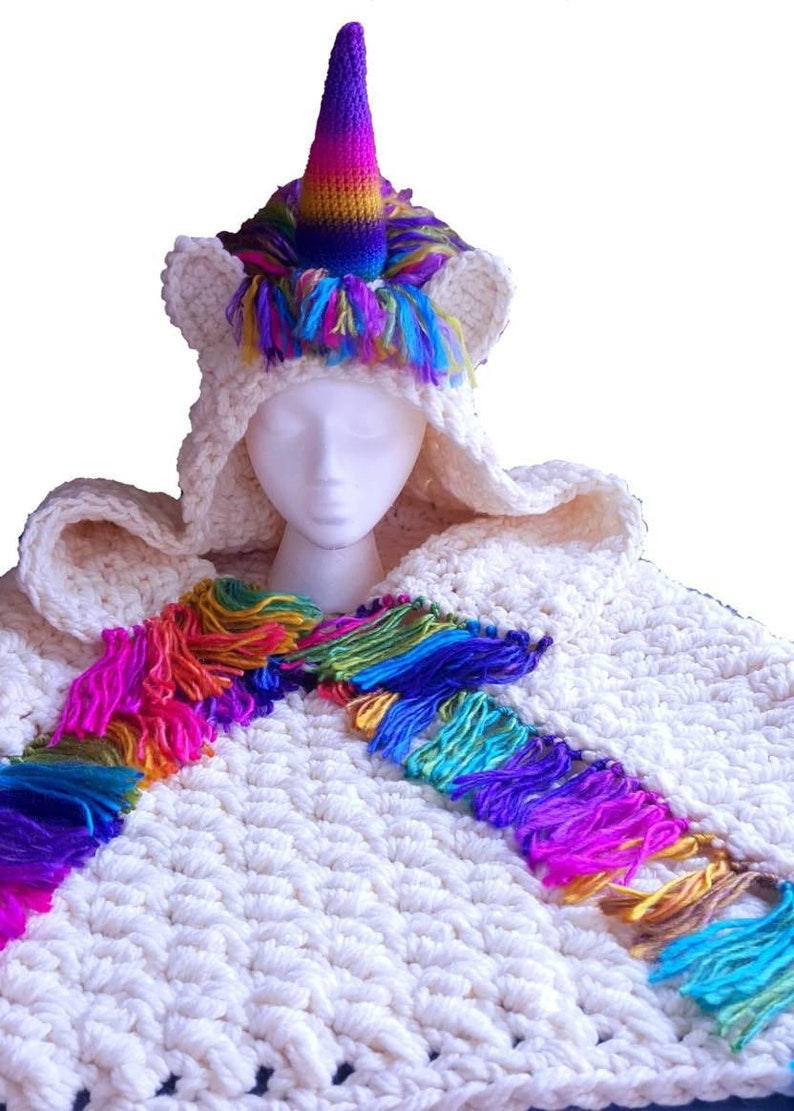 Rainbow crochet hooded unicorn blanket unicorn blanket Etsy