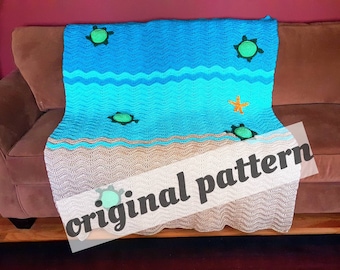 Crochet Sea Turtle blanket PATTERN, nursery blanket, baby blanket, ripple afghan. Ripple blanket, crochet Afghan, crochet blanket