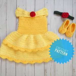 Crochet belle PATTERN, crochet newborn belle, baby bell outfit, crochet newborn princess dress, newborn princess photo prop, belle costume