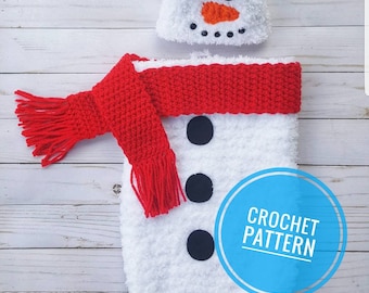 PATTERN Crochet newborn snowman outfit, newborn snowman cocoon, newborn Christmas photo prop, crochet snowman costume, snowman hat,