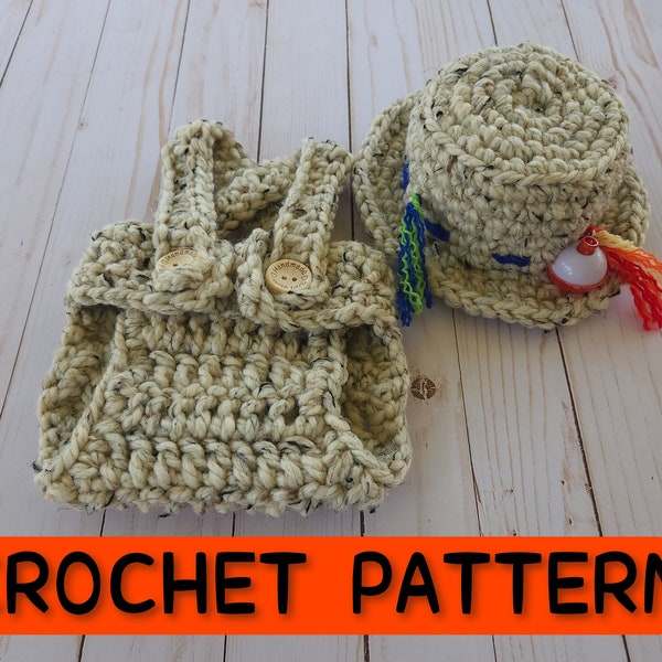 PATTERN crochet newborn fishing outfit pattern, fishing pattern, crochet baby outfit pattern, fishing hat and pants pattern