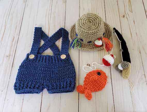 Crochet Newborn Fishing Outfit, Crochet Fishing Hat, Crochet Overalls,  Fishing Pole Prop, Crochet Fish, Baby Fishing Outfit, Fisherman Outfi -   Hong Kong