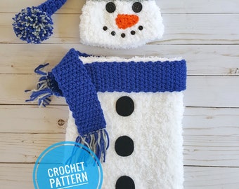 PATTERN Crochet newborn snowman outfit, newborn snowman cocoon, newborn Christmas photo prop, crochet snowman costume, snowman baby hat