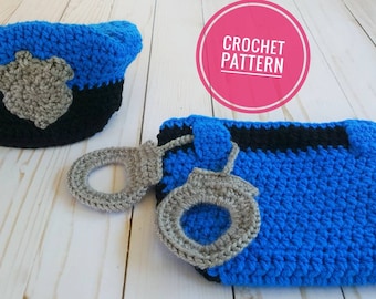 PATTERN Crochet newborn police outfit, newborn police set, newborn cop outfit, newborn cop set, newborn policeman set, newborn photo prop