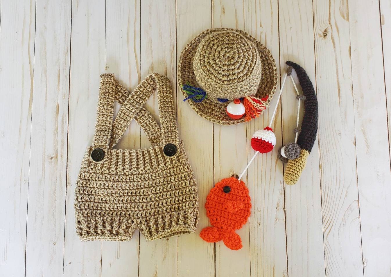 Crocheted Baby Fishing Outfit 