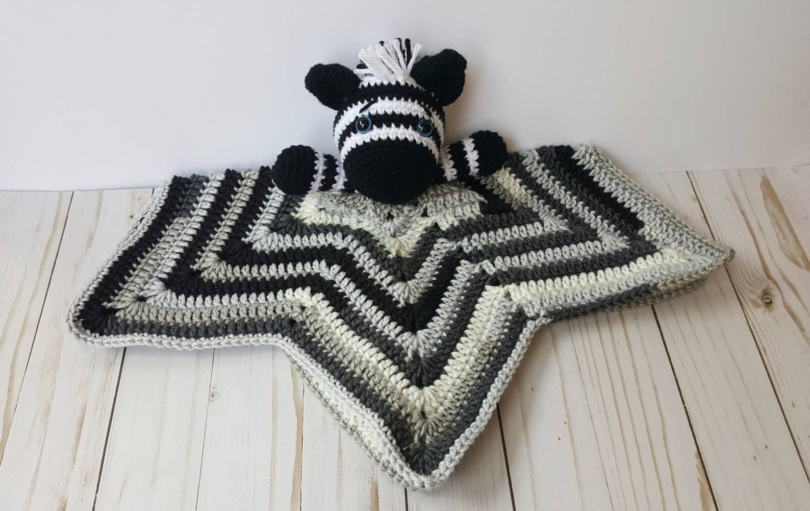 Crochet Zebra Lovey Blanket Zebra Plush Toy Crochet Security Etsy