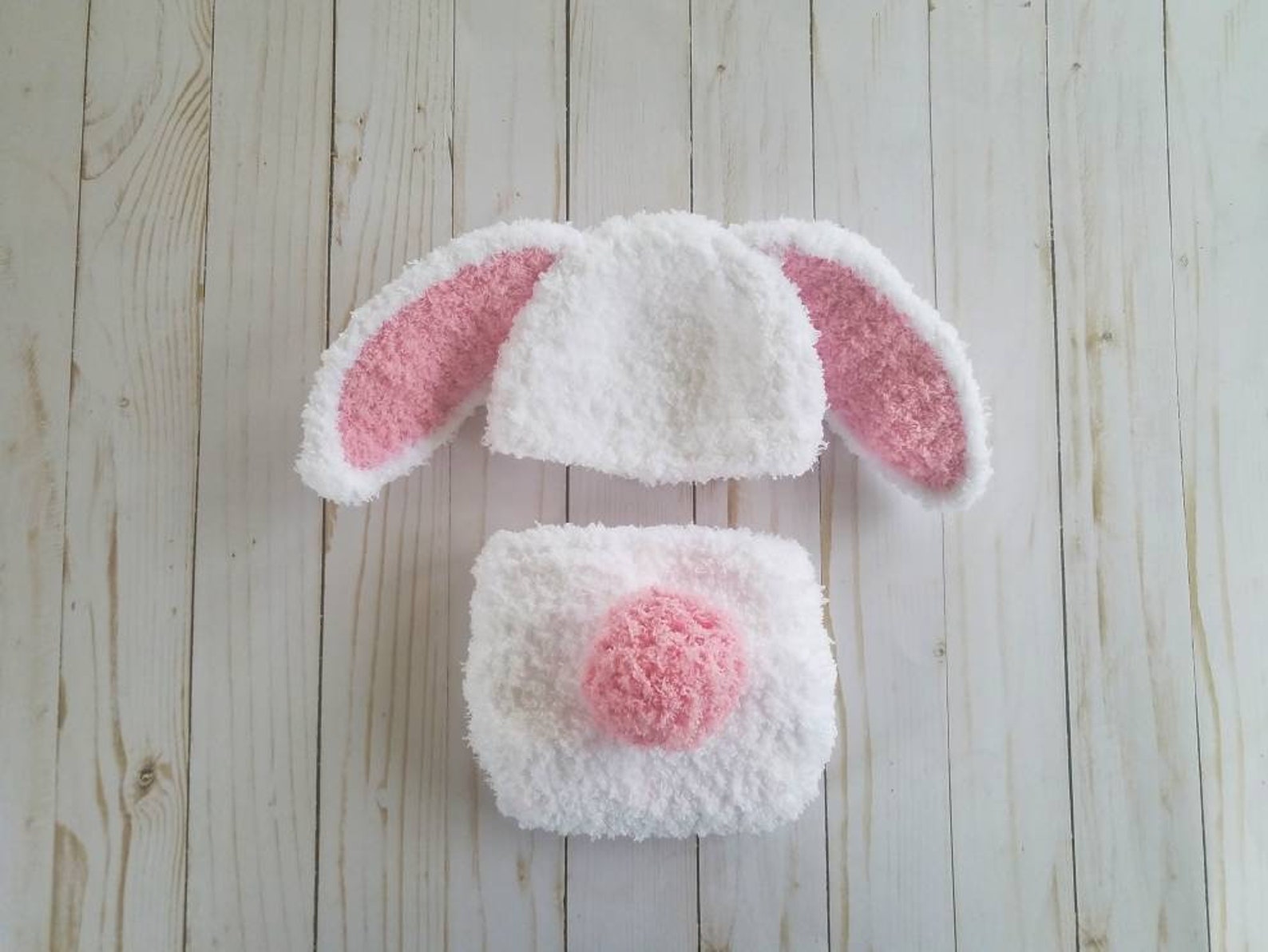 Handmade Crochet Newborn Bunny Gift Set (3pc) – Brown Jumpsuit and White Tshirt, Baby Shower Gift main image 1