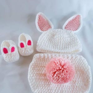 Crochet newborn Easter bunny photo prop outfit, baby bunny hat, photo props, newborn bunny costume, rabbit photo prop, crochet bunny costume