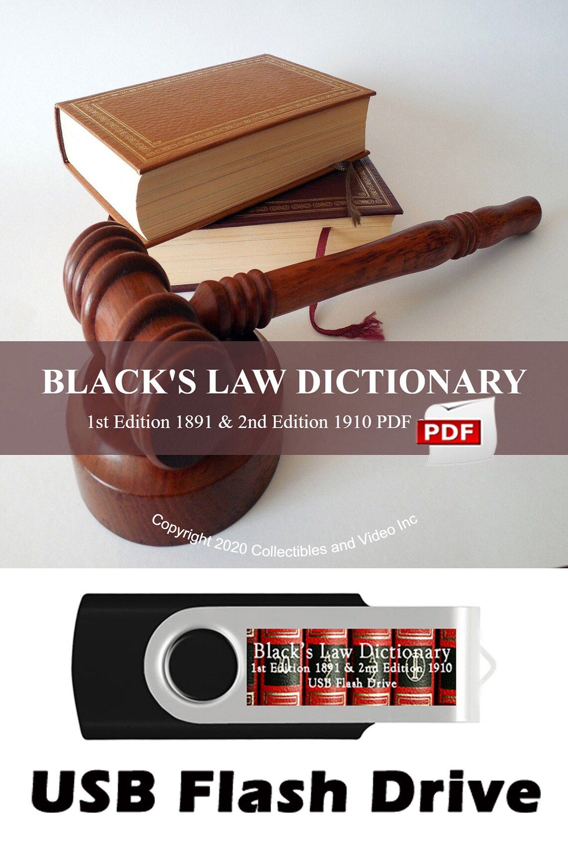 Black's Law Dictionary, 1st Edition 1891 and 2nd Edition 1910 PDF on 4GB USB Flash Drive Great