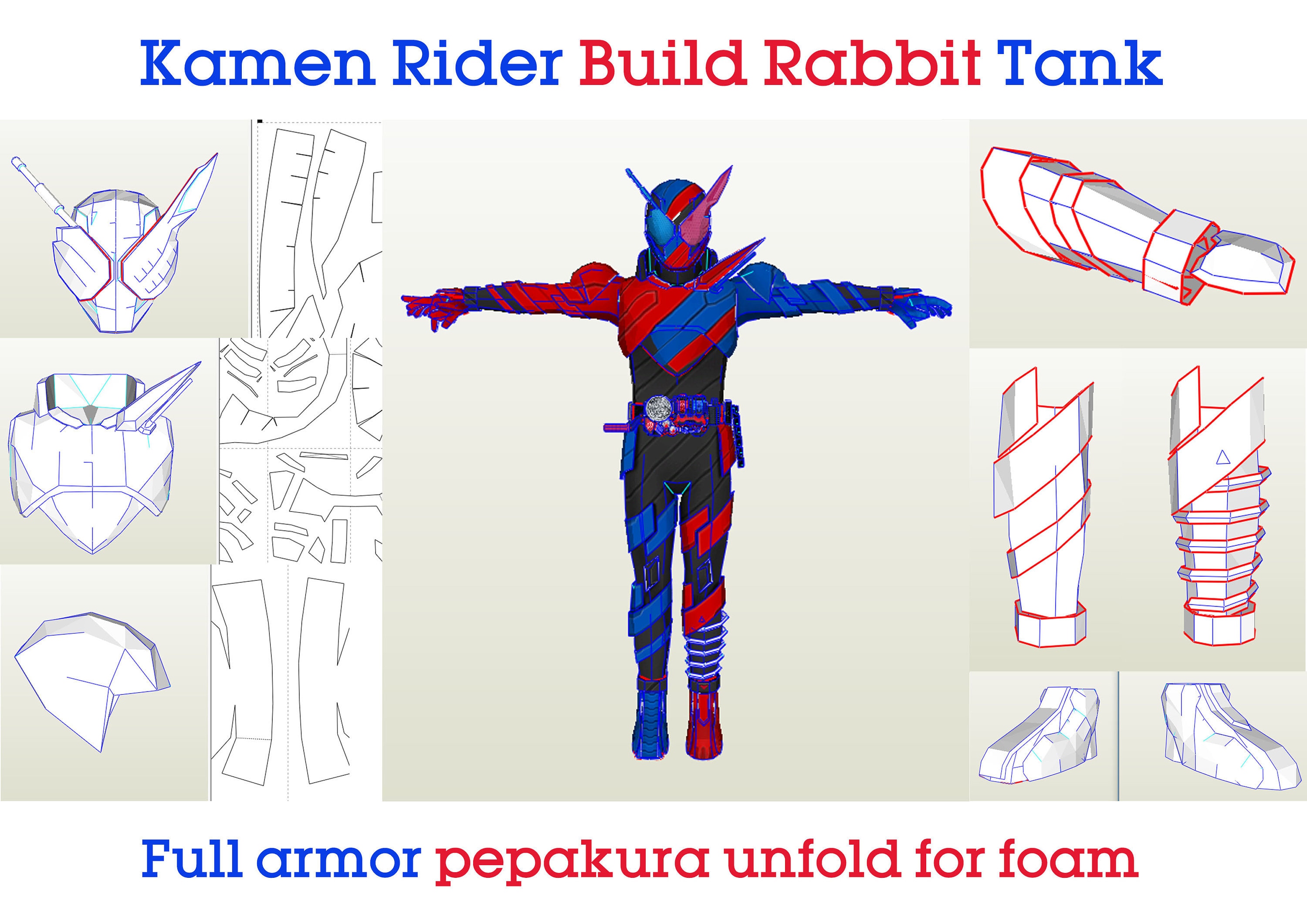 Kamen Rider Build Rabbit Tank Full Armor Pepakura Unfold for