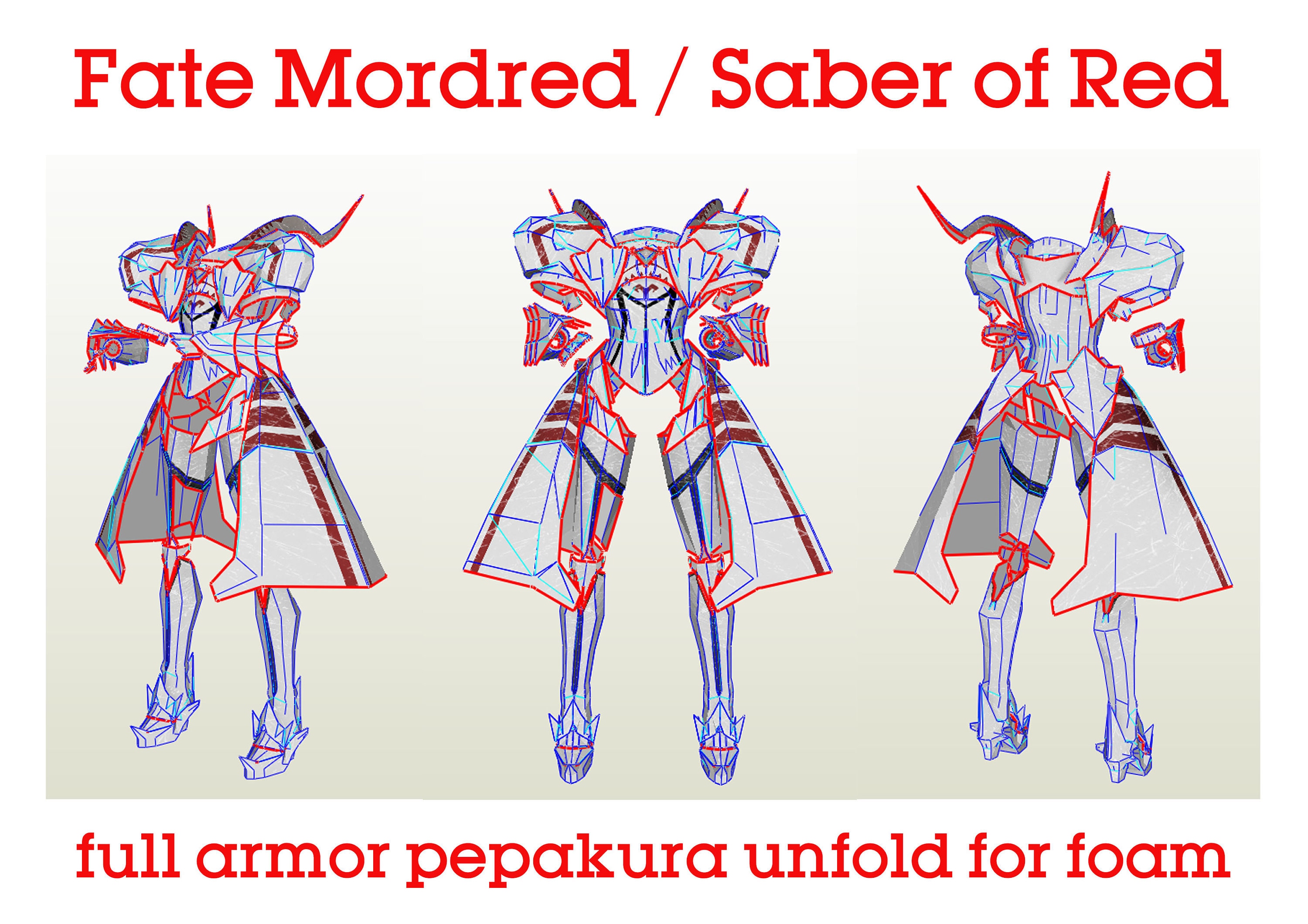 Fate Mordred Full Armor Pepakura Unfold For Foam Etsy