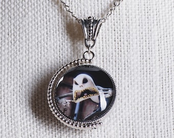 Nightmare Before Christmas inspired double-sided/spinning Jack, Lock, Shock, Barrel image pendant necklace