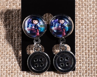 Coraline inspired earrings with button charms