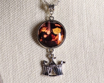 Coraline inspired Mouse Circus Bobinsky, Coraline/Wybie, Bobinsky image pendant necklace with circus tent charm
