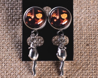 Coraline inspired Wybie and Coraline mouse circus image earrings with mouse charms