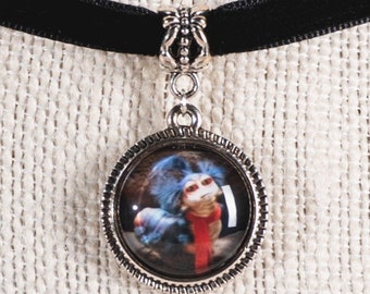 Labyrinth inspired Worm image pendant choker necklace.