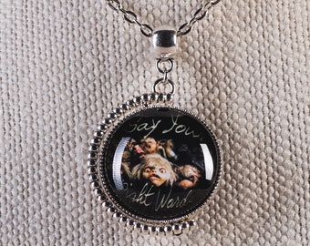 Labyrinth inspired double-sided/spinning Goblins, Sarah and Toby image pendant necklace