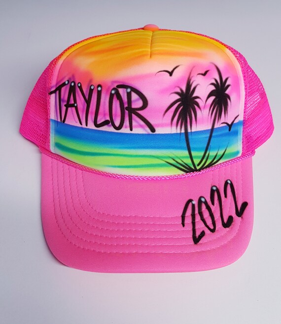 Airbrushed Beachscene Any Name Colors Hat Trucker Snapback Etsy