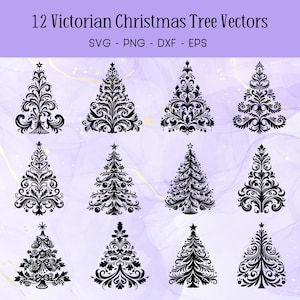 Pacote de vetores SVG de árvore de Natal vitoriana Cricut Silhouette Cut File PNG