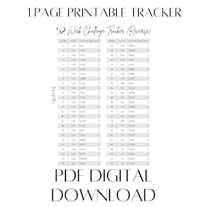 May include: A black and white printable 52-week challenge tracker with a reverse countdown. The tracker has two columns, one for the week number and one for the amount saved. The total balance is listed next to the amount saved. The tracker is designed to help people save money over the course of a year.