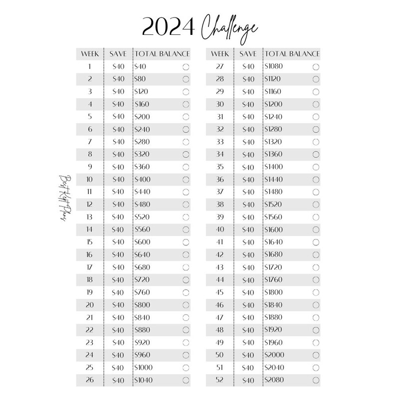2024 Challenge Tracker printable Etsy