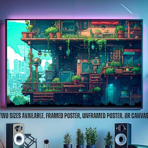 8 bit Pixel Art Retro Futurism Art Solarpunk Futuristic Wall Art Green City Poster Video Game Art Print Game Room Decor Video Game Inspired