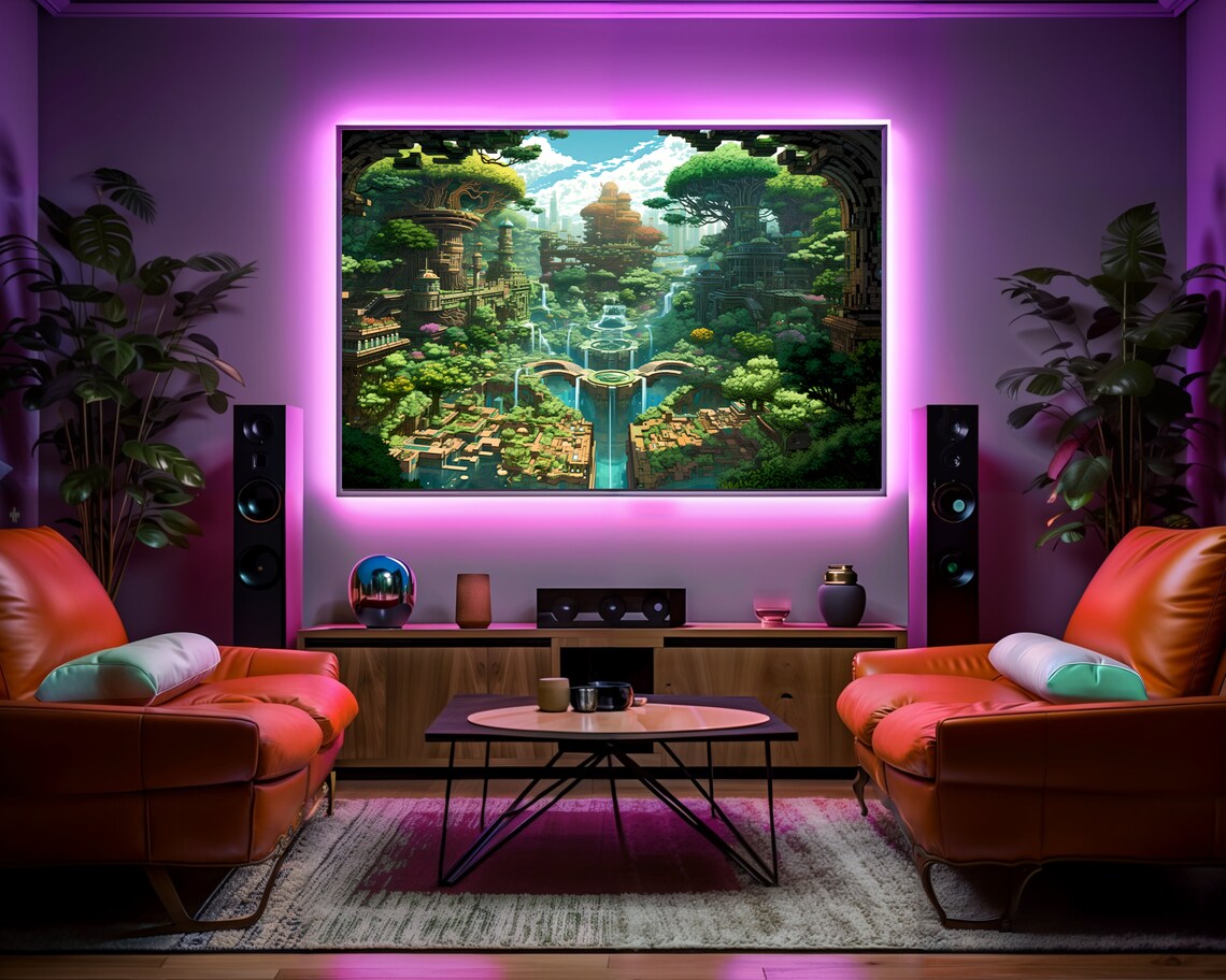 8 Bit Pixel Art Poster Gamer Room Wall Retro Futurism Poster Solarpunk ...