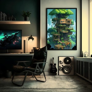 Pixel Art Poster Retro Futurism Poster Gamer Room Wall Solarpunk Art Fantasy World Art Decor Stardew Valley Poster Video Game Inspired