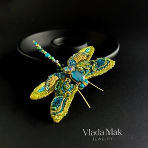 turquoise dragonfly brooch for butterfly and nature lover,  spring green insect pin of vintage style, bugs pin,