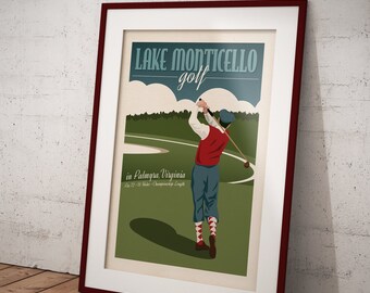 Lake Monticello Golf, Palmyra, Virginia, Retro Travel Poster