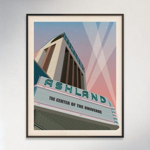 Ashland, Virginia Theater Digital Illustration, Central Virginia Locale Vertical Digital Illustration Unframed Retro Travel Poster
