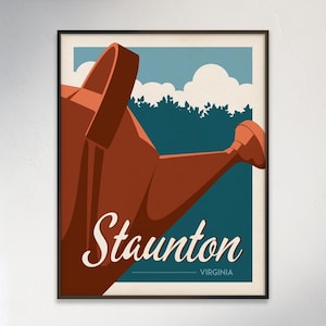 Staunton, Virginia Regador, Ilustração Digital Vertical Sem Moldura, Pôster de Viagem Retro