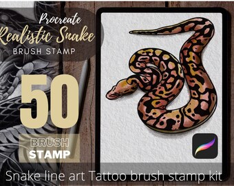 50 plantillas de tatuajes de serpientes, pincel y sello para Procreate (descarga digital)